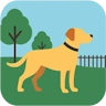 Dog park near me logo – BarkParkFinder.com yellow dog and green fence icon