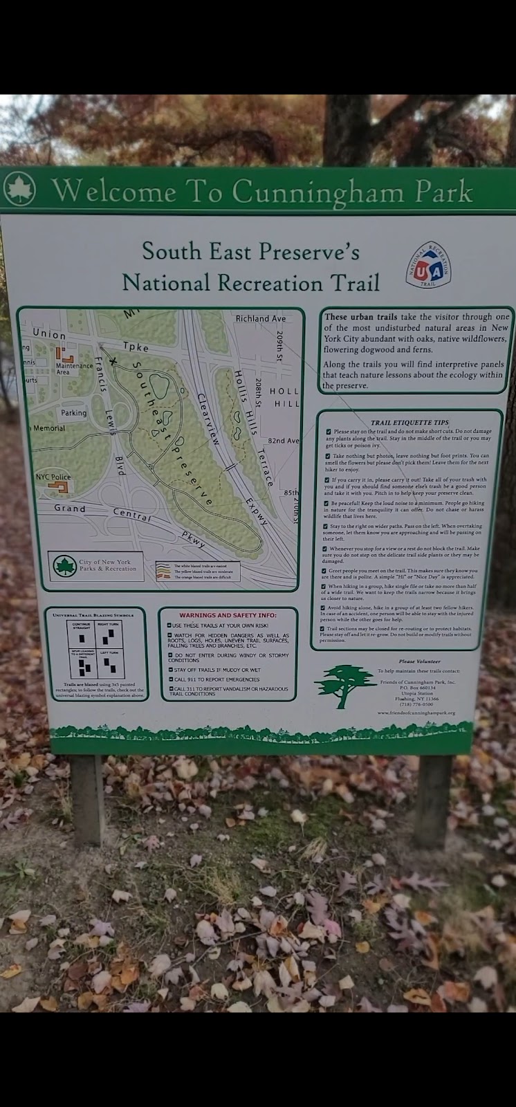 Cunningham Park Southeast Preserve Trail - Trailhead - Queens Village, NY